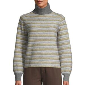 Vince Fair Isle Striped Turtleneck Sweater, Heather Grey Multi